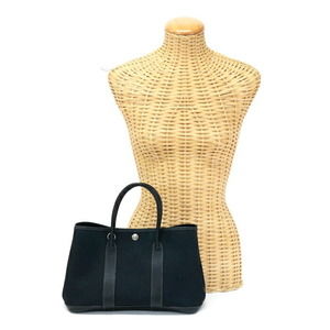 HERMES Garden Party TPM Toile Officier H Handbag Mini Tote Noir Black